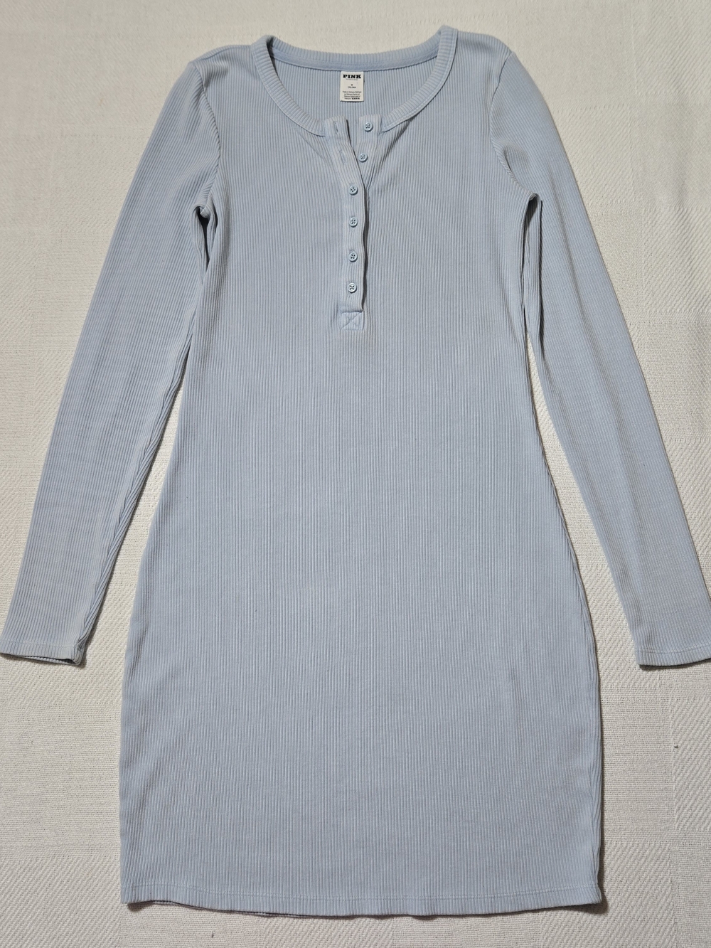 PINK Victoria's Secret Light Blue Ribbed Henley Long-Sleeve Dress